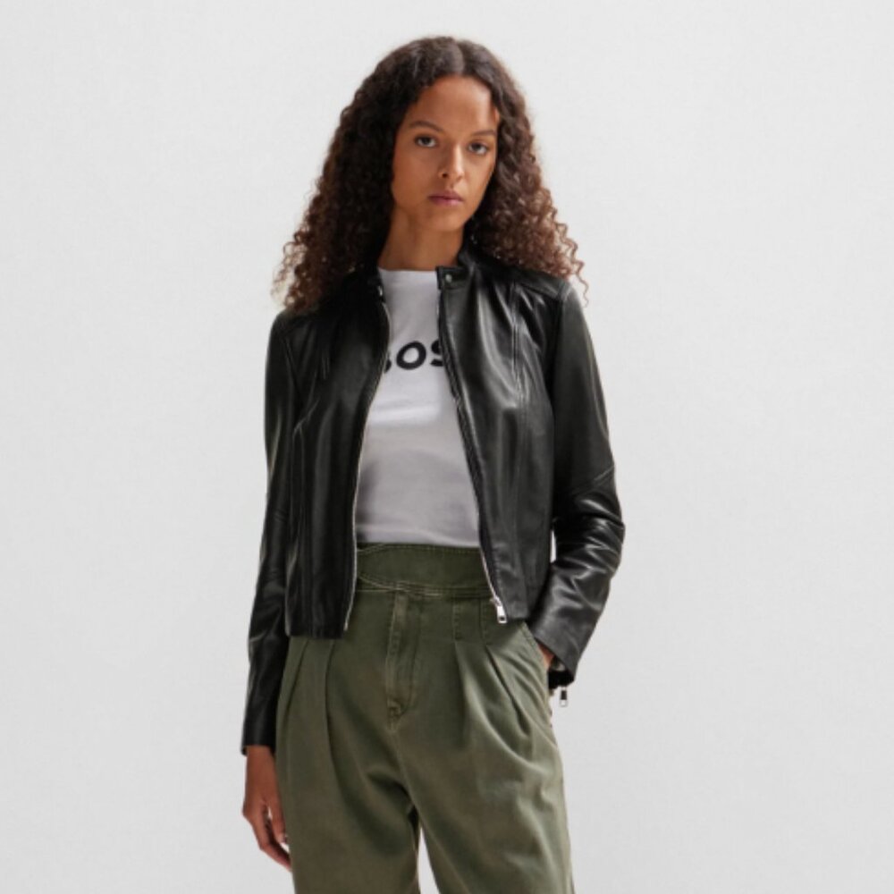 BOSS Orange Slim-Fit Leather Jacket | 100% Genuine Leather